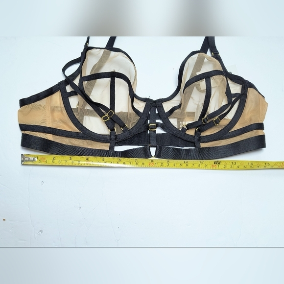 Hustler Willa Hollywood Black & Tan Balconette Bra with Sheer Mesh, 34D NWT - Picture 3 of 9